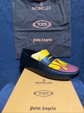 Tod's Black Leather Penny Loafer with Yellow and Burgundy Flame Accent